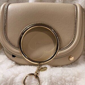 See by Chloé Beige Leather Ring Front Crossbody Bag